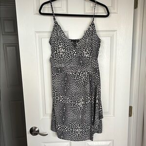 Aqua Black and White Animal Print Mini Dress